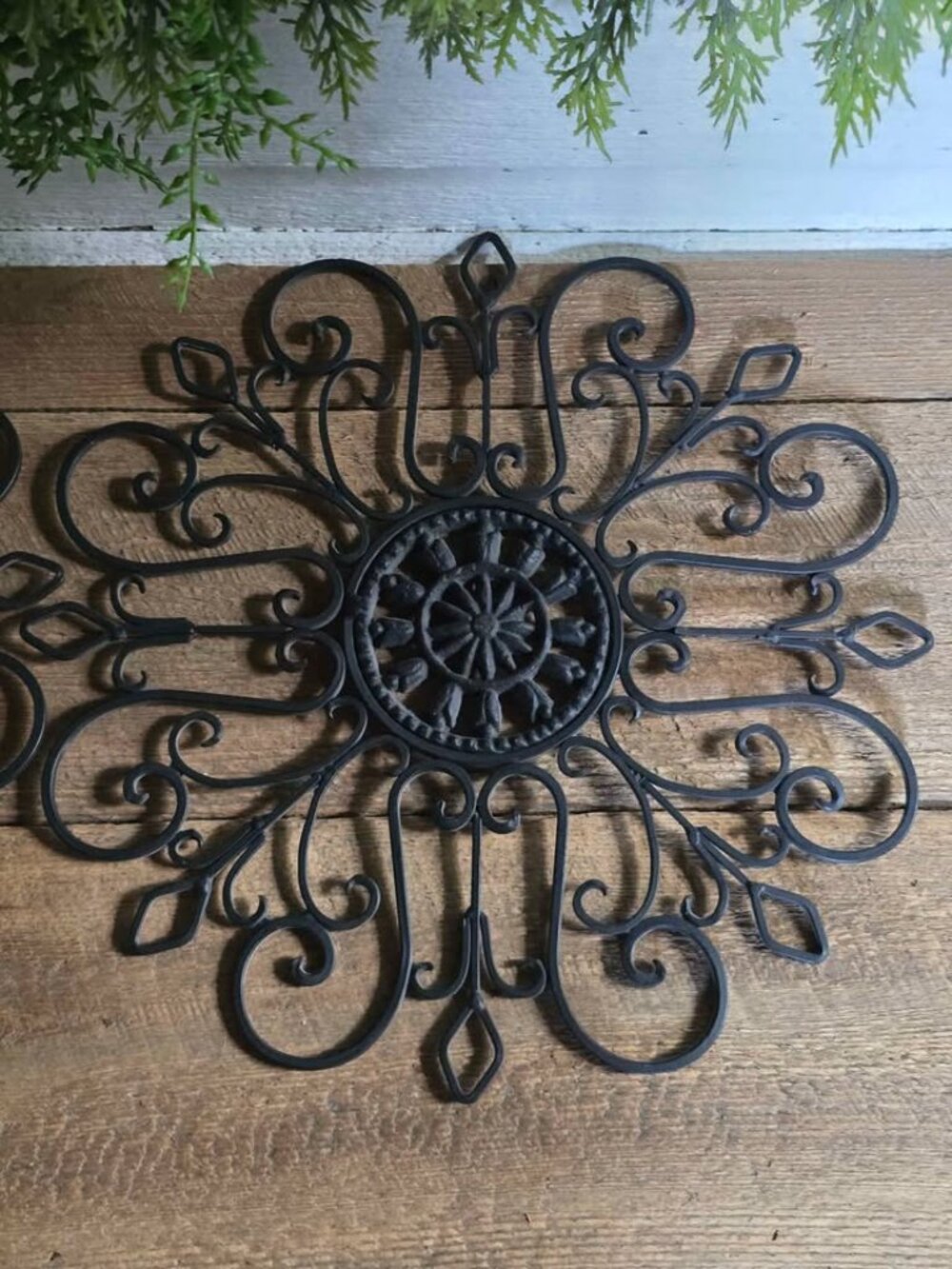 Ornate Metal Pair of Black Metal Wall Hangings - Picture 5 of 7